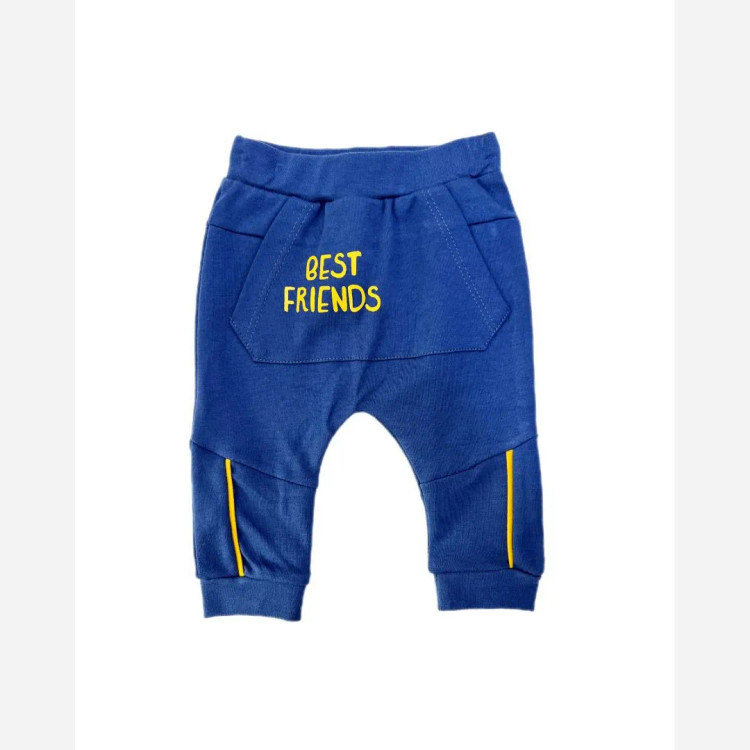 ست 3 تکه لباس نوزادی نیلی طرح فرندز بادی آستین کوتاه و شلوار و شلوارک