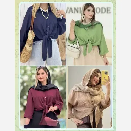 شومیز گره ای سوپر شانتون گرم بالا آستیین کیمونو فری سایز