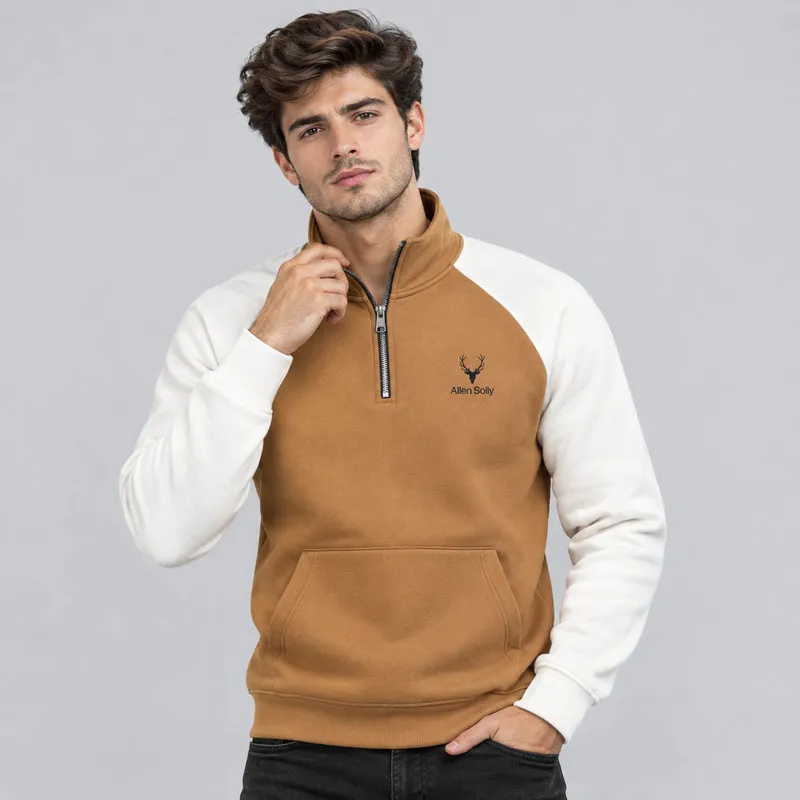 سویشرت مردانه دورس ساده بدون کلاه یقه ایستاده جیب کانگورویی