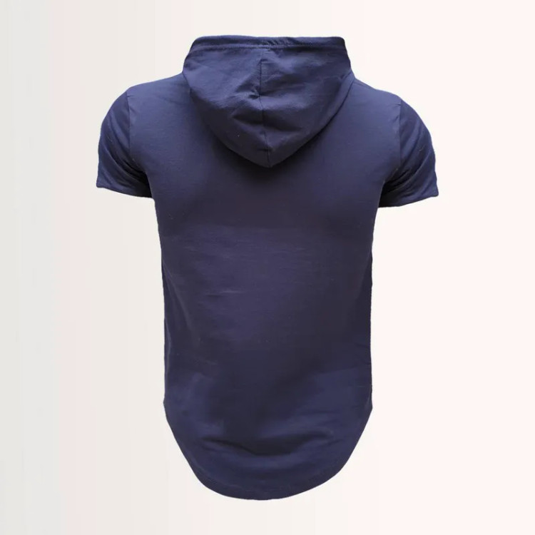 تی شرت کلاه دار مردانه جین وست نخ آستین کوتاه ساده