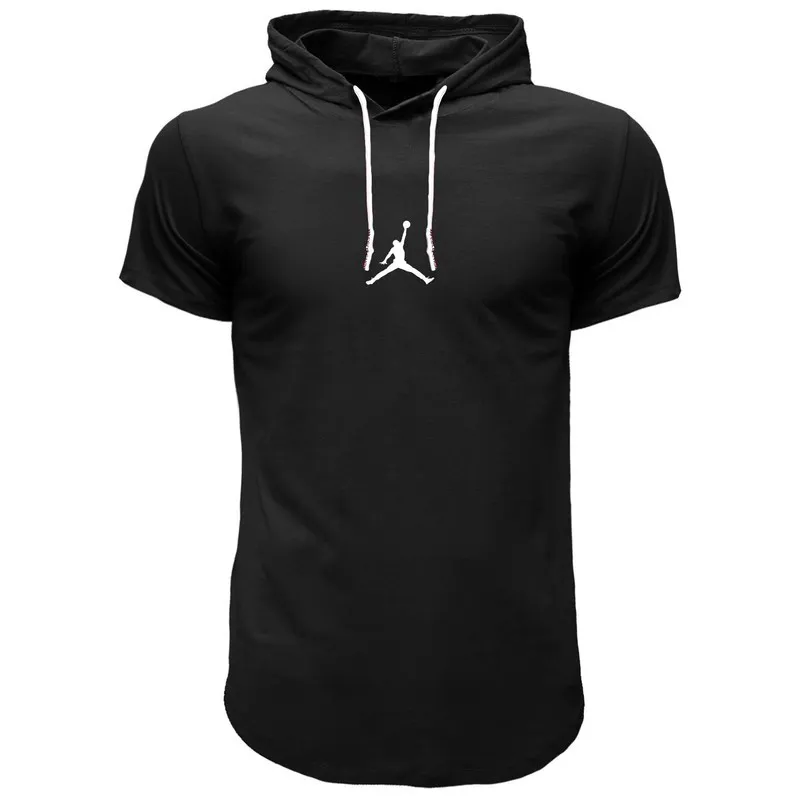 تیشرت کلاه دار مردانه مشکی جنس نخ آستین کوتاه طرح ساده