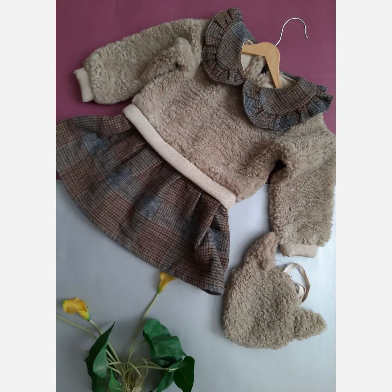 سارافون گرم تدی پشمی دخترانه پاییزه