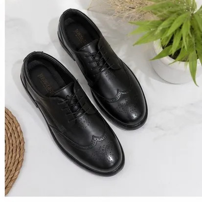 کفش مردانه بروژ بندی رویه چرم بیاله زیره PVC رنگ مشکی