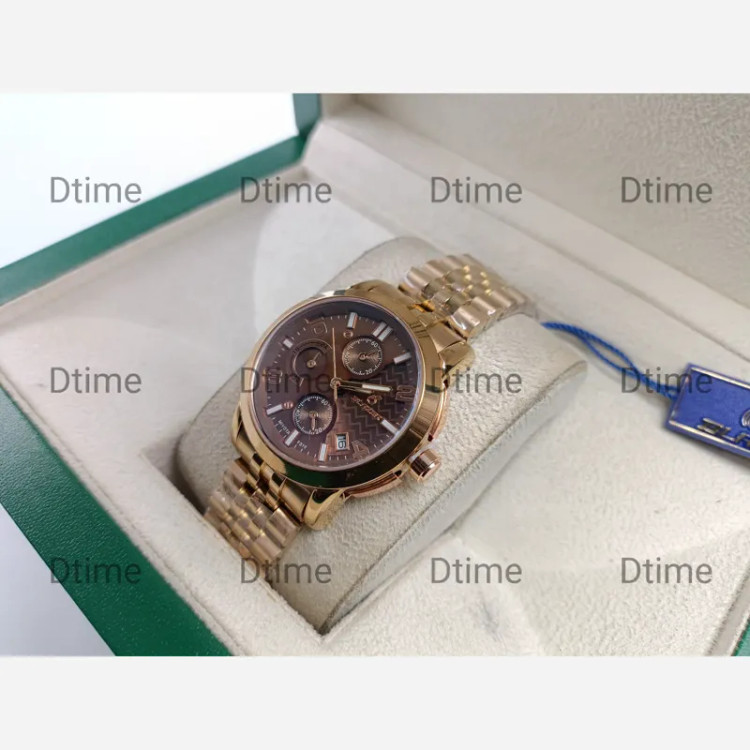 ساعت مچی عقربه ای زنانه بلیزر کرنوگراف رزگلد صفحه قهوه ای کافی تقویم دار