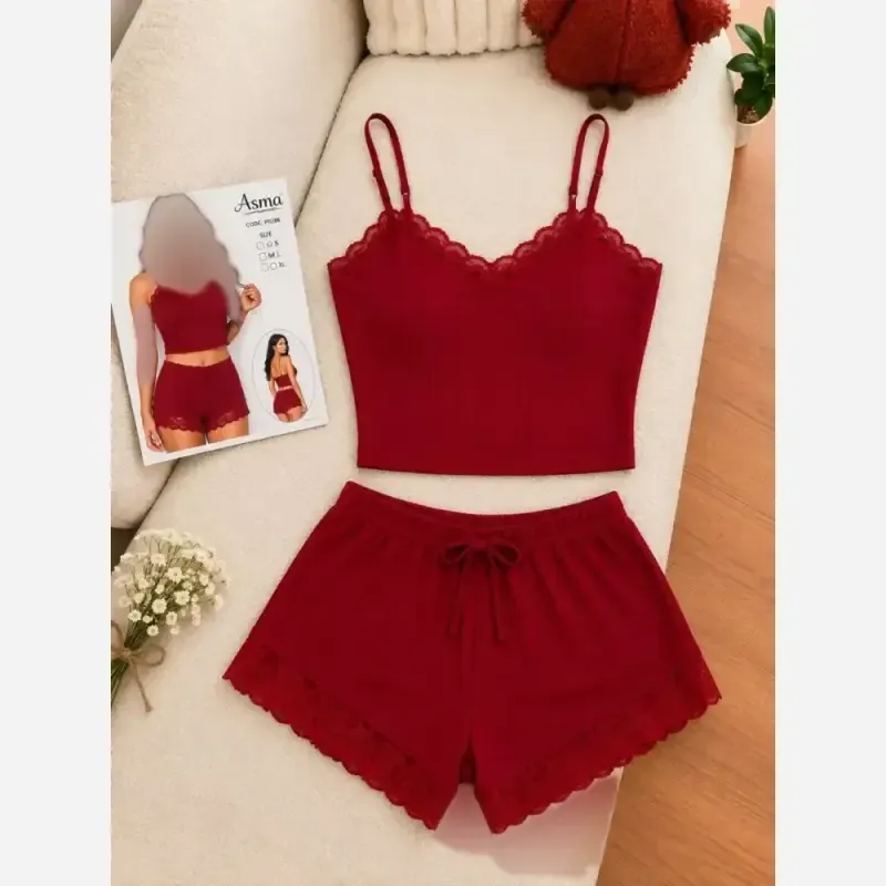 ست نیم تنه و شورتک کبریتی زنانه