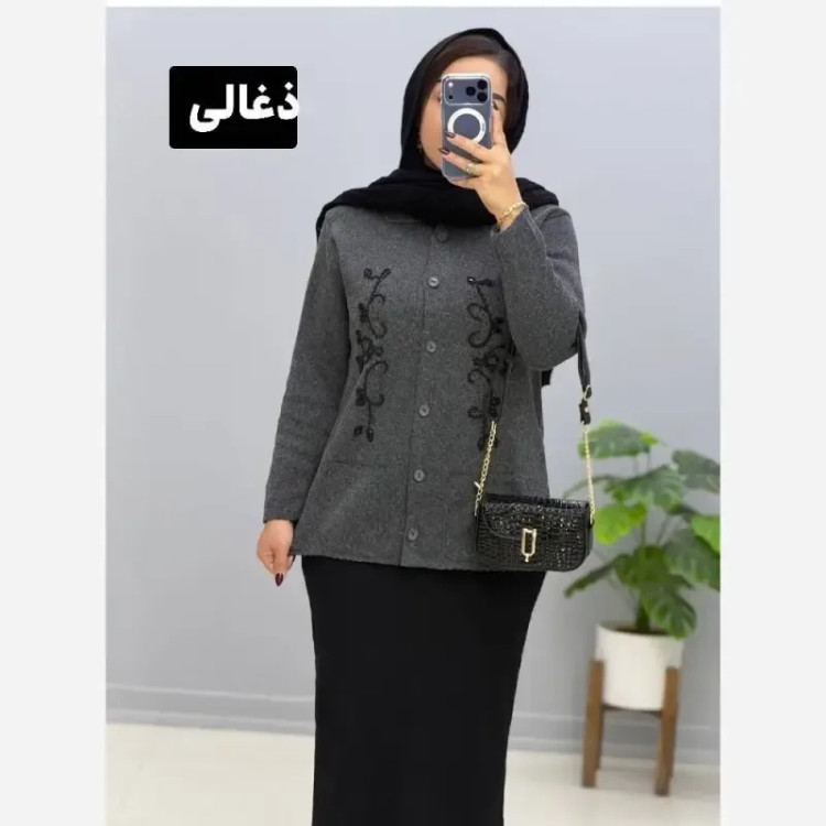 ژاکت بافت تراکم بالا ملیله دوزی یقه هفت فری سایز