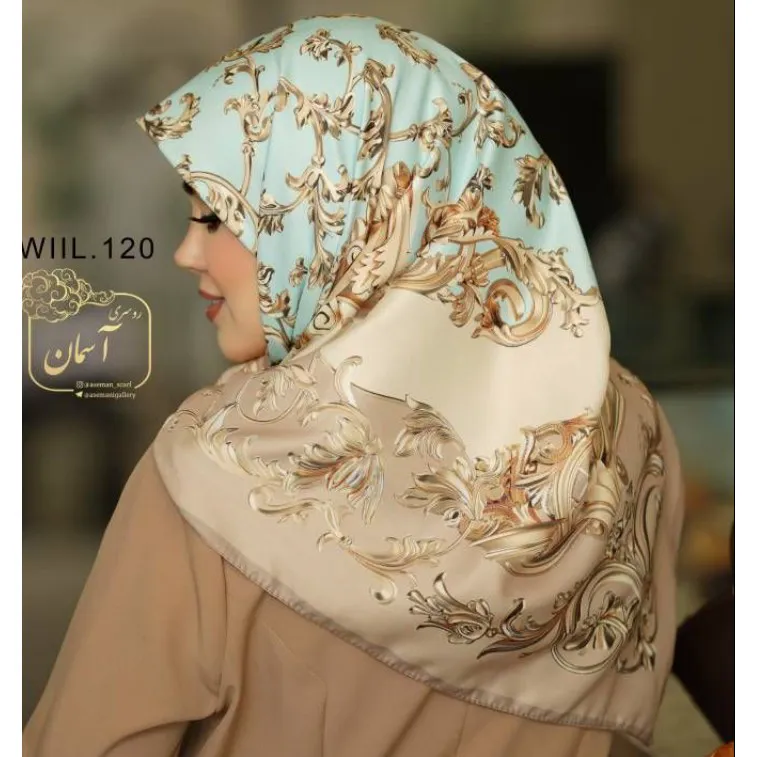 روسری ساتن ابریشم طرح رزیتا قواره 140 دور دوخت مجلسی