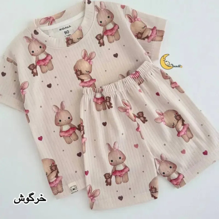 ست راحتی بچگانه تیشرت و شلوارک کبریتی کوالا کیدز نخ پنبه