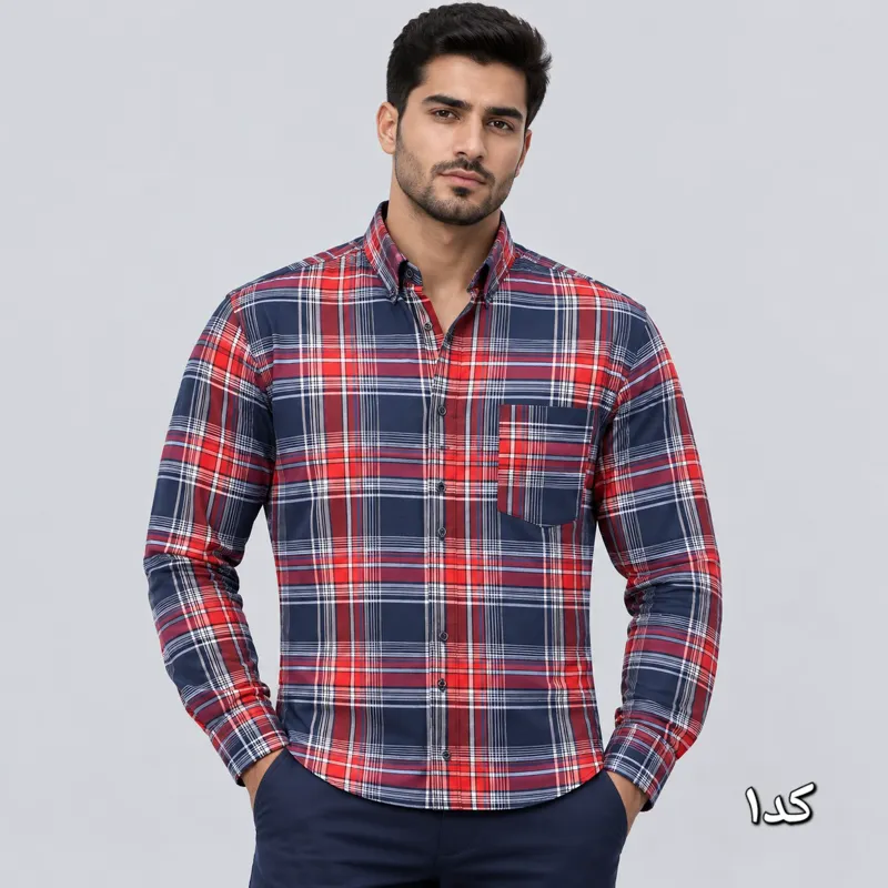 پیراهن چهارخانه مردانه آستین بلند قواره آزاد جنس تترون سایز L تا 2XL